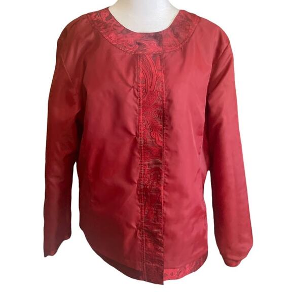 Chico's Red Paisley Silk Look Blazer Size 2 (12) - Picture 5 of 7
